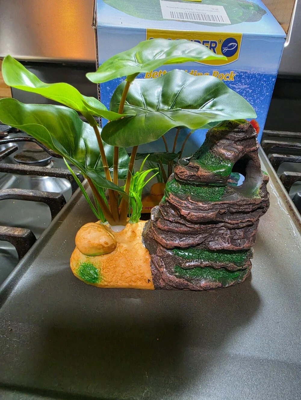Betta Hiding Rock - Green and Brown Aquarium Decor